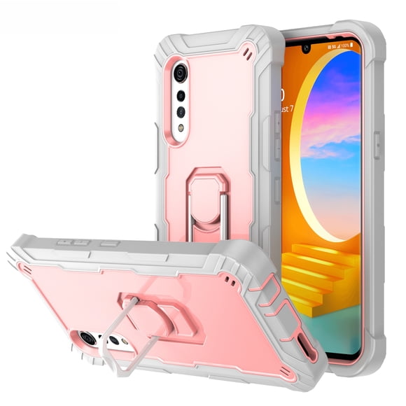 Allytech Case for LG Velvet 5G 6.8 inch, Three Layer Hybrid Hard PC Soft TPU Rubber Shockproof Kickstand Heavy Duty Case for LG Velvet 5G 2020 Release LM-G900(6.8"), Gray + Rosegold