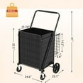 thumbnail image 3 of Foldable Large Shopping Cart with Brake & Double Basket, 360° Swivel Wheels for Groceries Laundry, 3 of 9