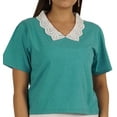 thumbnail image 6 of Moomaya Womens Peter Pan Lace Collar Top Plain Jersey Short Casual Tshirt, 6 of 8