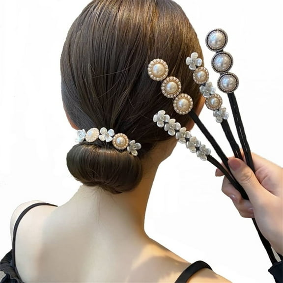 4 Pcs Flower Pearl Hair Bun Maker,Hair Twist Curler Buns Shaper,Retro Temperament Ball Head Hair Tools,Donut Bun Maker,DIY Hair Styling Accessories for Women Girls