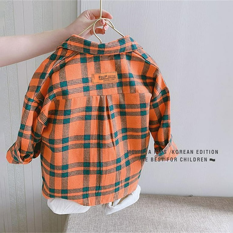 toddler boy orange plaid shirt