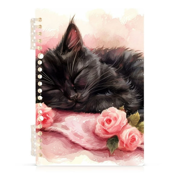 Black Cat with Rose Spiral Notebooks 60 Sheets 120 Pages A5 Journal Notepad 8.3x5.7 Inch Thick Adjustable College Ruled Paper