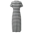 thumbnail image 4 of VSSSJ Women's Casual Loose Striped Printed Tshirt Long Dresses Short Sleeve V Neck Side Split Swing Maxi Summer Beach Sun Dress, 4 of 4