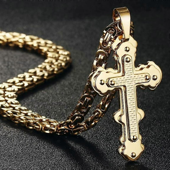 Orthodox Cross Pendant Necklaces for Men Stainless Steel Catholic Jesus Necklace Silver Color Byzantine Chains Male Jewelry