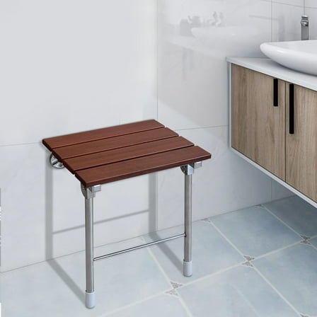 ChicHomey  Folding Stool Shower Chair,Wall Mounted Shower Chair  - Space-Saving, 352lbs Load Capacity,Home Care Teak Shower Seat Bench