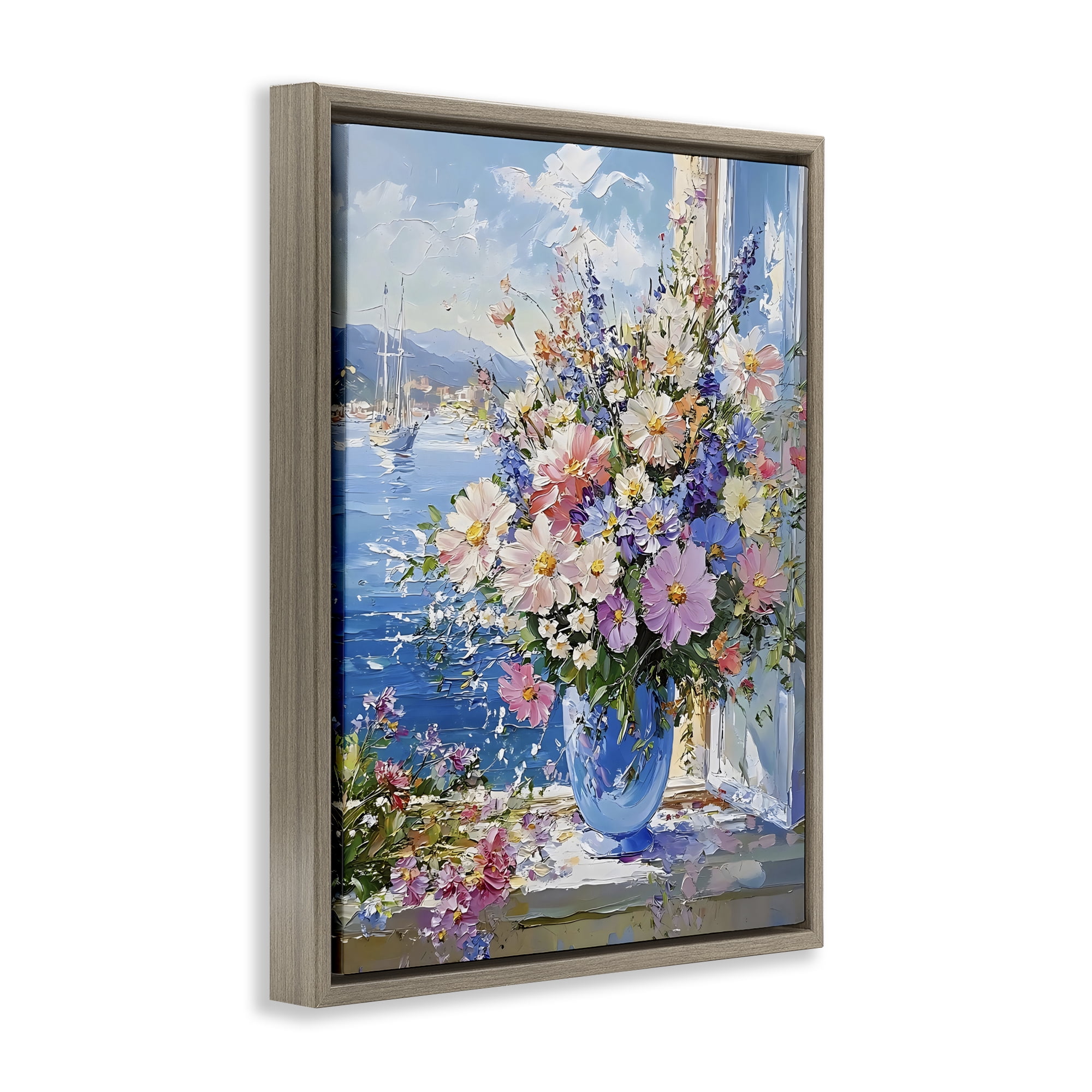 Stupell Industries Beautiful Bouquet on Ledge Brown Framed Floater Canvas Wall Art, design by Creative Studio