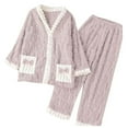 thumbnail image 2 of uublik Adult Pajama Sets Women Fleece Long-Sleeve Button Front Shirt and Pant Pajama Set Coffee, 2 of 5