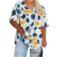 thumbnail image 4 of Womens Plus Size T-Shirts Casual Gradient Color Blouses Top V-Neck Fashion Retro Print Short Sleeve Shirt Summer Loose Breathable Oversized Pullover Tops Print 02 5XL, 4 of 5