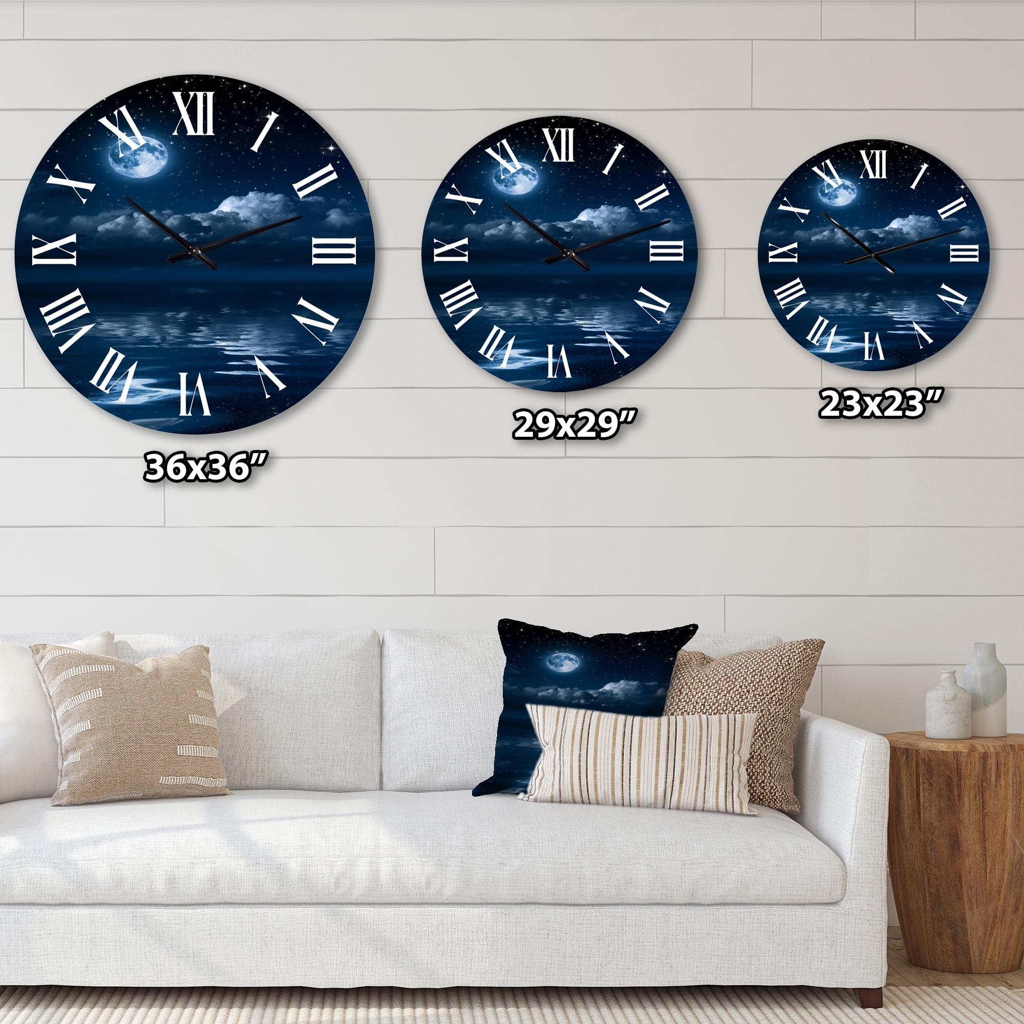 Designart 'Full Moon In Cloudy Night Sky I' Nautical & Coastal Wall Clock