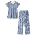 thumbnail image 6 of Fantaslook Flower Womens Pajamas Sets Two Piece Casual Lounge Sets Ruffle Sleeve Tops Wide Leg Pants with Pockets Summer Sleepwear Travel Outfits, 6 of 7
