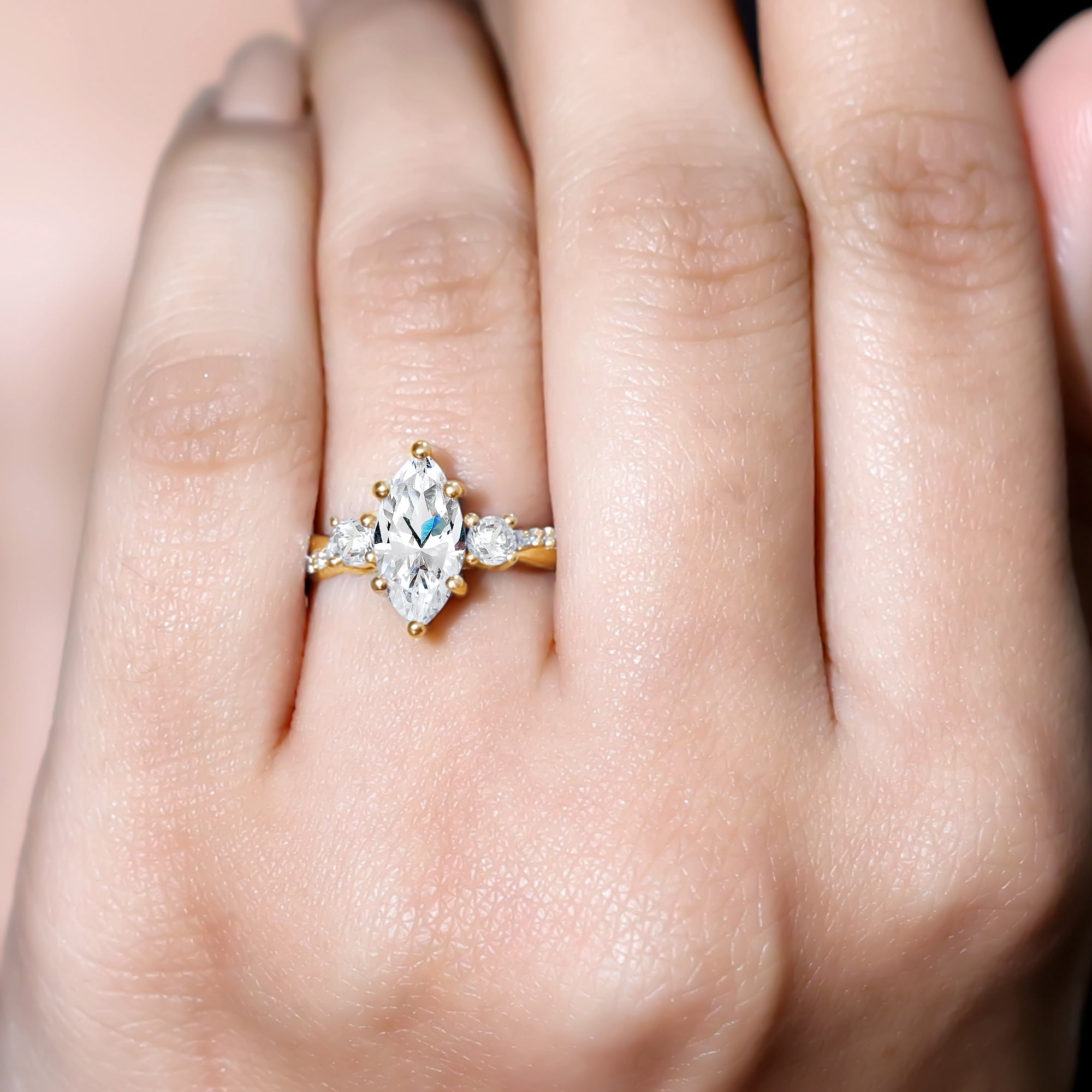 Rosec Jewels Certified Lab Grown Diamond Marquise Engagement Ring 1 Carat - EF-VS1 Quality - Diamond Solitaire Ring for Women, 14K Yellow Gold, US 12.00