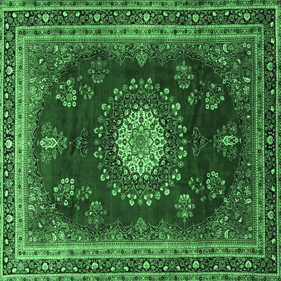 Ahgly Company Indoor Square Persian Emerald Green Traditional Area Rugs, 3' Square