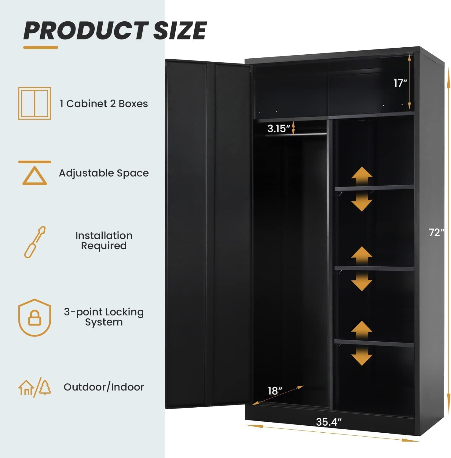 Metal Storage Cabinet with Locking Doors, 72″ Tall Storage Wardrobe with  Lock and Hanging Rod, Steel Storage Locker Closet with 4 Shelves for Home  Office, Garage, Black – Built to Order, Made
