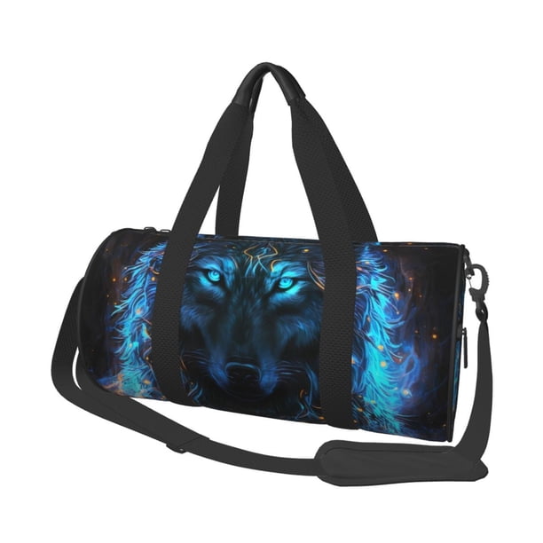 Easygdp Cool Blue Light Wolf Bolsa de Viaje, Bolsa de Mano, Bolsa de Gimnasio, Bolsa de Equipaje para Viaje