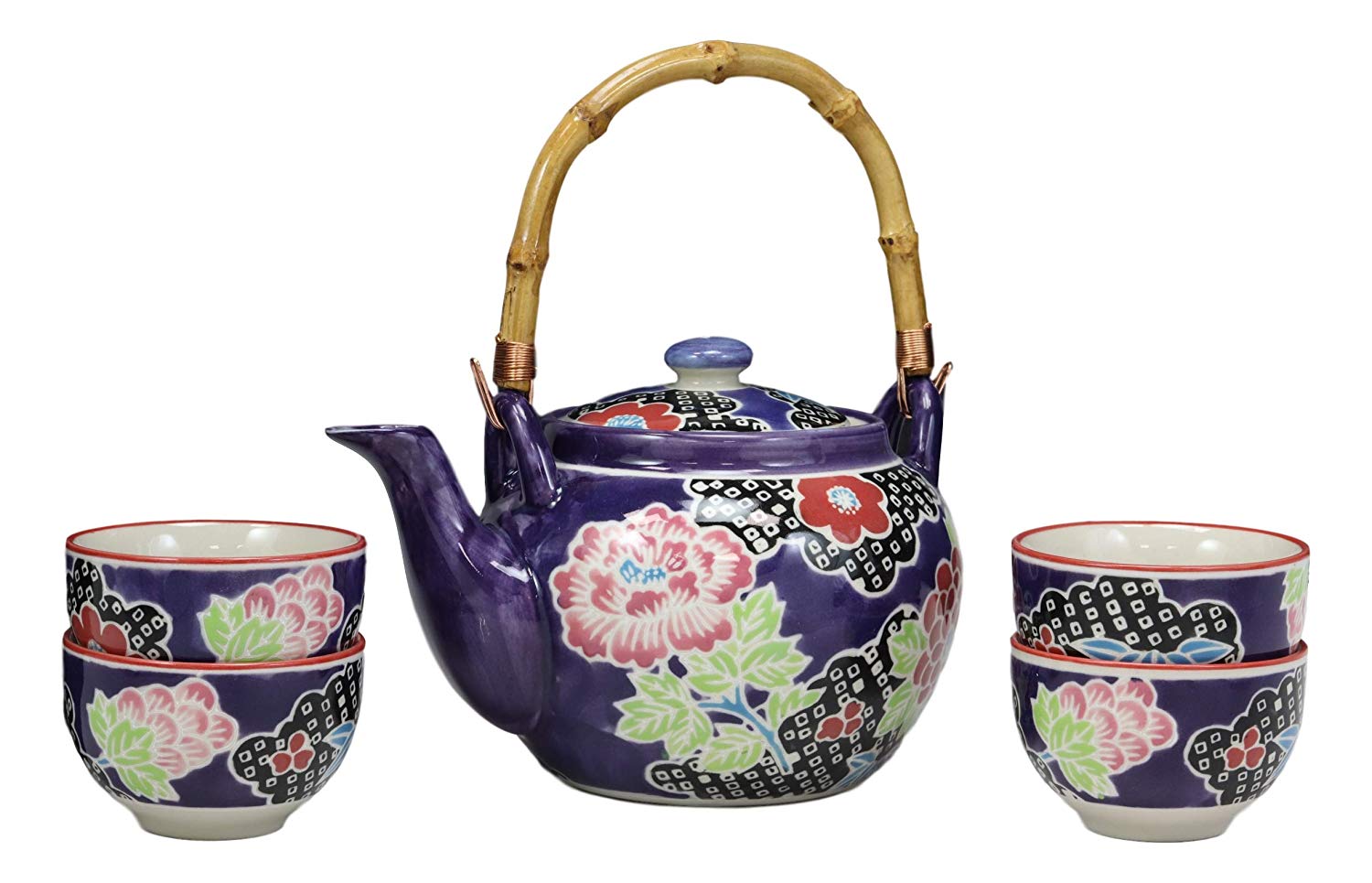 Space Purple Victorian Colorful Large Floral Blooms 25oz Tea Pot With 4 Cups Set - image 2 of 7