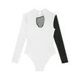 thumbnail image 6 of Eandarui Women's Rhinestones Mesh Splice Ballet Gymnastic Dance Leotard Bodysuit Mock Neck Figure Ice White M, 6 of 7