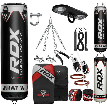 RDX 13PC Punching Bag Ani Swing Heavy Filled Set, Non Tear Maya Hide Leather Adult Bag with Ceiling Hook Punch Gloves Chain, Kickboxing Boxing MMA Grappling Muay Thai Karate, 60 lb, 80 lb