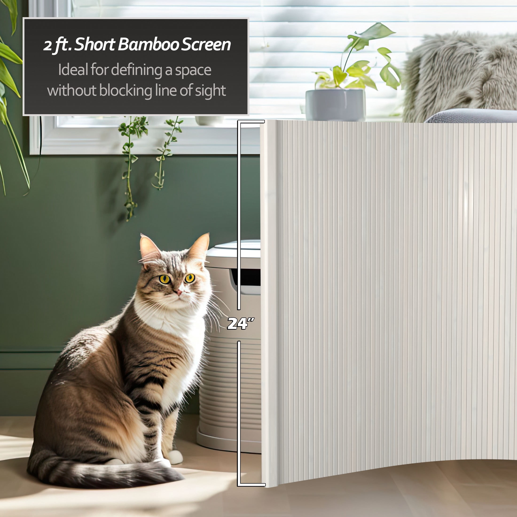 2 ft. Short Bamboo Wave Screen in White with Portable Desktop Design