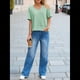thumbnail image 5 of Camisetas de Verano con Cuello en V para Mujer, Blusas Casuales de Corta, Holgadas y Básicas. Verde L, 5 of 9