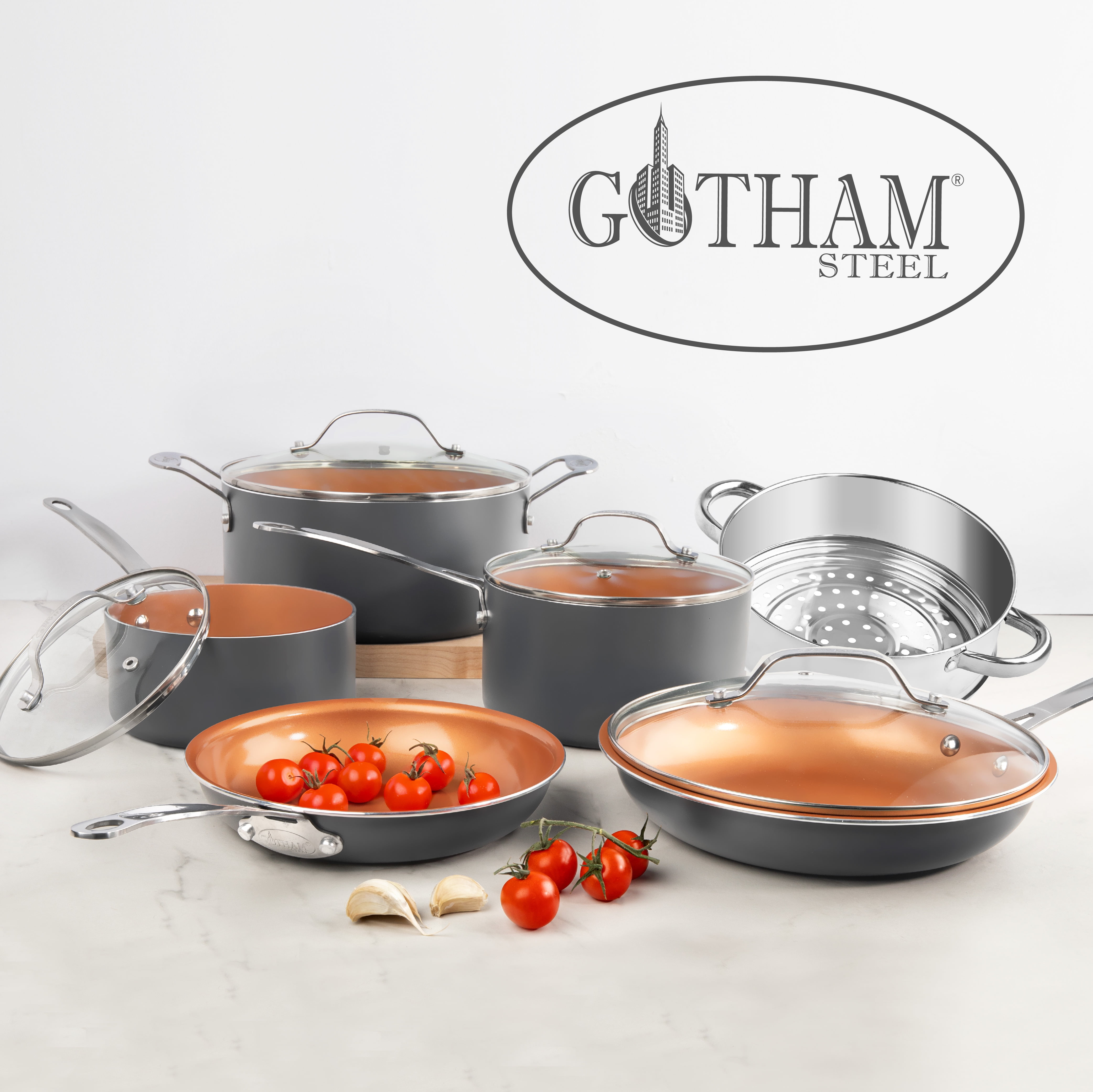 Gotham Steel Hammered 15 Piece Pots and Pans Set Non Stick Cookware Set, Pot and Pan Set, Kitchen Cookware Sets, Non Toxic Ceramic Cookware Set