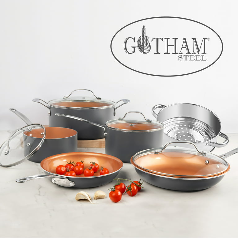 Gotham Steel 15-Pcs Nonstick Cookware Pots and Pans Set with Utensils, Size: Large, Gray