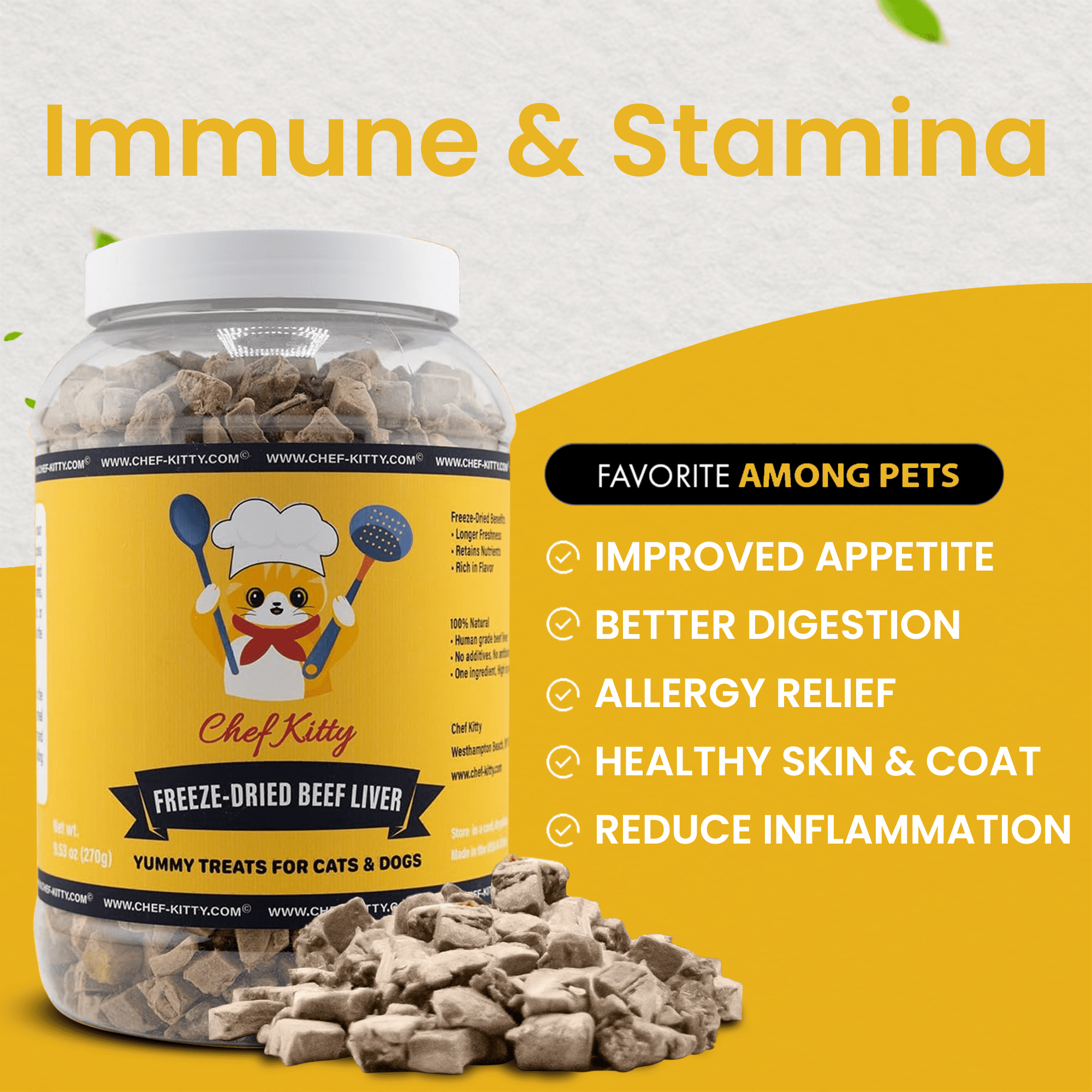 Chef Kitty Beef Liver Freeze-Dried Treats for Cats and Dogs, 3.4 oz Bottle