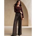 thumbnail image 5 of JUUNthy Womens Polka Dot Dress Pants, High Rise Flat Front Wide Leg Formal Office Daily Palazzo Trousers with Pockets Beige L, 5 of 13