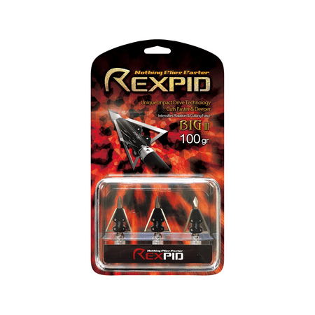 Rexpid Broadhead - Big III - Fixed Broadheads for Crossbow Hunting - Screw Tip Blade System - Rotates On Impact - Increased Penetration - 1⅛ ̋ Cutting Diameter - 0.028 Blade Thickness - 100 Grain