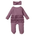 thumbnail image 2 of URMAGIC Newborn Baby Girls Waffle Long Sleeve Zip Jumpsuit Romper Match Headband, 2 of 3