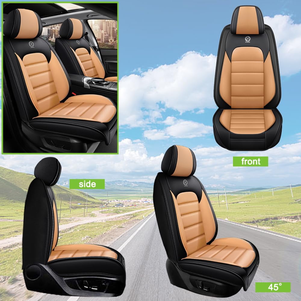 AFUNTIO Seat Covers for Nissan 99% Models,2PCS Leather Car Seat Cushions,Waterproof Car Sit Protectors,Nonslip Interior Accessories(Black and Orange)