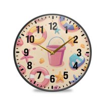 Yayeee Wall Clock Battery Operated 9.5" Silent Non-Ticking for Living Room, Blue Beach Toys Pattern