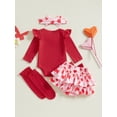 thumbnail image 6 of BemeyourBBs Newborn Baby Girl My First Valentines Day Outfit Long Sleeve Letters Heart Printed Romper with Ruffle Skort Skirt Set Headband and Stockings 4Pcs Spring Clothes, 6 of 9
