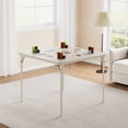 thumbnail image 2 of Aoile 33.6" Folding Card Table, Portable Board Game Table with PU Soft Cushion & Anti-slip Foot Covers, Metal Foldable Table for Home, Parties, Picnics, Beige, 2 of 9