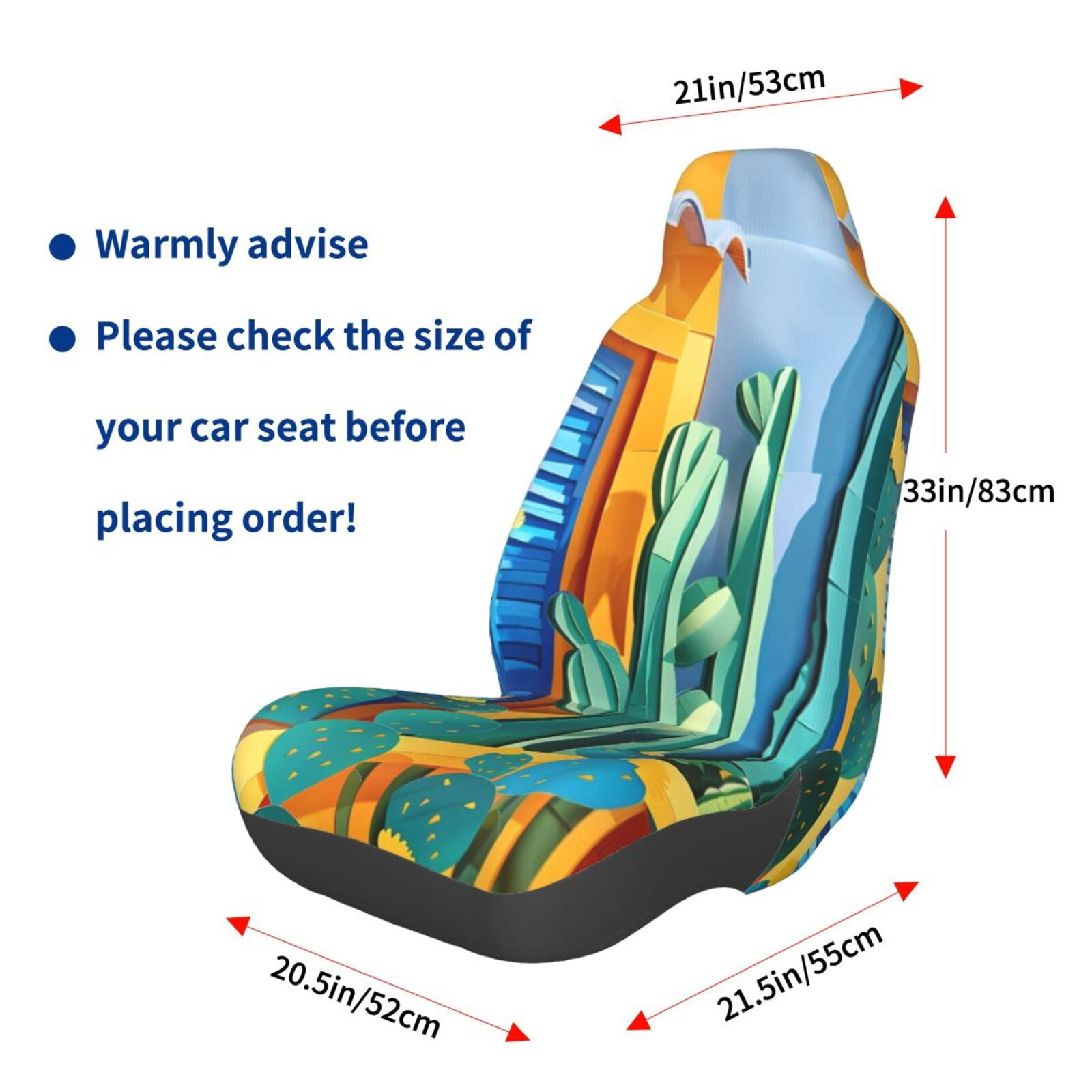 Naloa Bright Paper Cactus Scene Car Seat Covers Universal Front Seat Coves for Car Accessories ,Padded Car Covers for Automotive, SUV, Truck, and Van