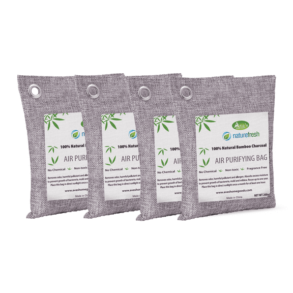Nature Fresh Bamboo Charcoal Air Purifying Bag (4-Pack) | Activated Charcoal Odor Absorber | Natural Air Refresher Removes Odor and Moisture | Odor Eliminators for Home Pets Closets Basements RV
