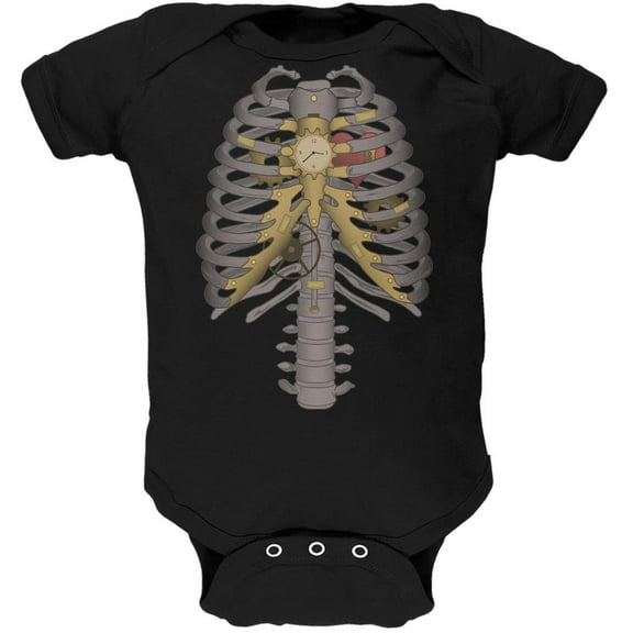 Halloween Steampunk Mechanical Skeleton Costume Black Soft Baby One Piece - 3-6 months