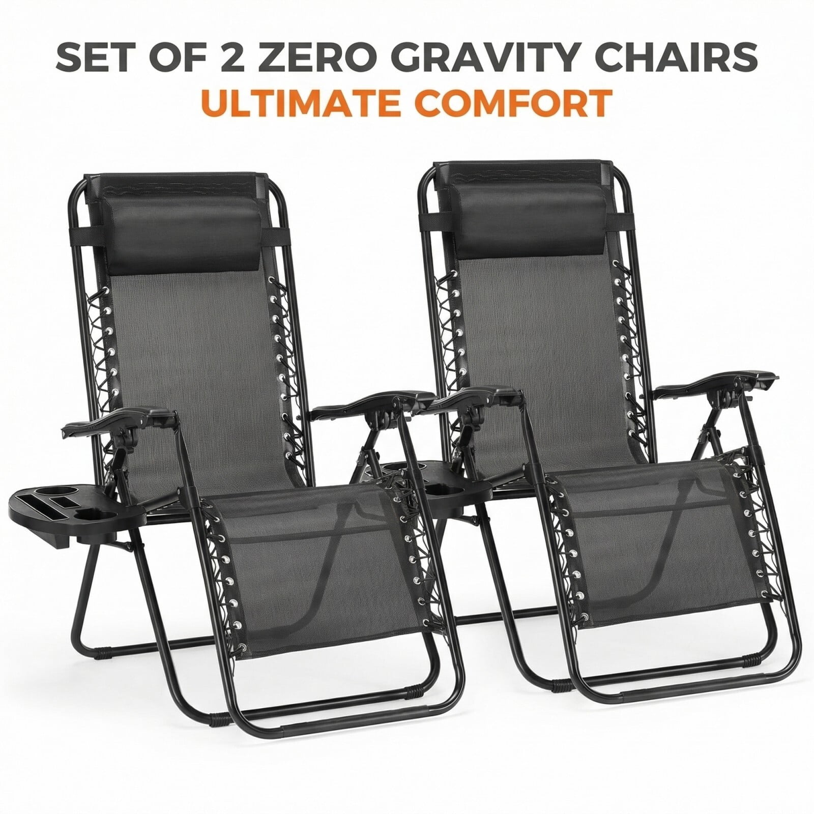 Easy4Home 2 pcs Zero Gravity Lounge Chairs, Foldable Reclining Camping Chairs