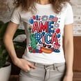 thumbnail image 3 of America Patriotic T-Shirt for Women Statue of Liberty Fireworks Graphic Tee , Maroon, S, 3 of 6