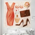 thumbnail image 1 of Heels and Dresses Tapestry, Accessories Fashion Cocktail Dress Lipstick Earrings High Heels, Fabric Wall Hanging Decor for Bedroom Living Room Dorm, 5 Sizes, Salmon Brown Peach, by Ambesonne, 1 of 1