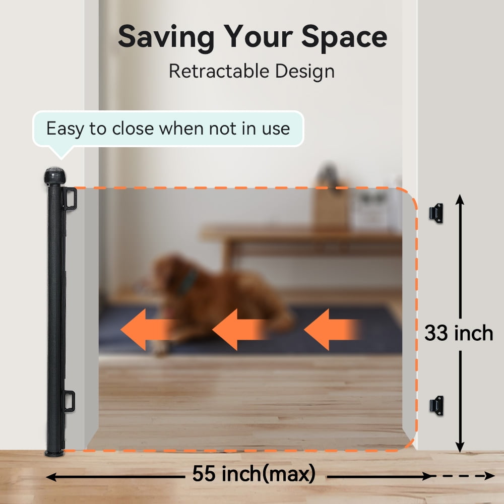 Retractable Mesh Baby Gate, Safety Gates for Stairs Doorway, 33''Tall Extends to 55''Wide, Black