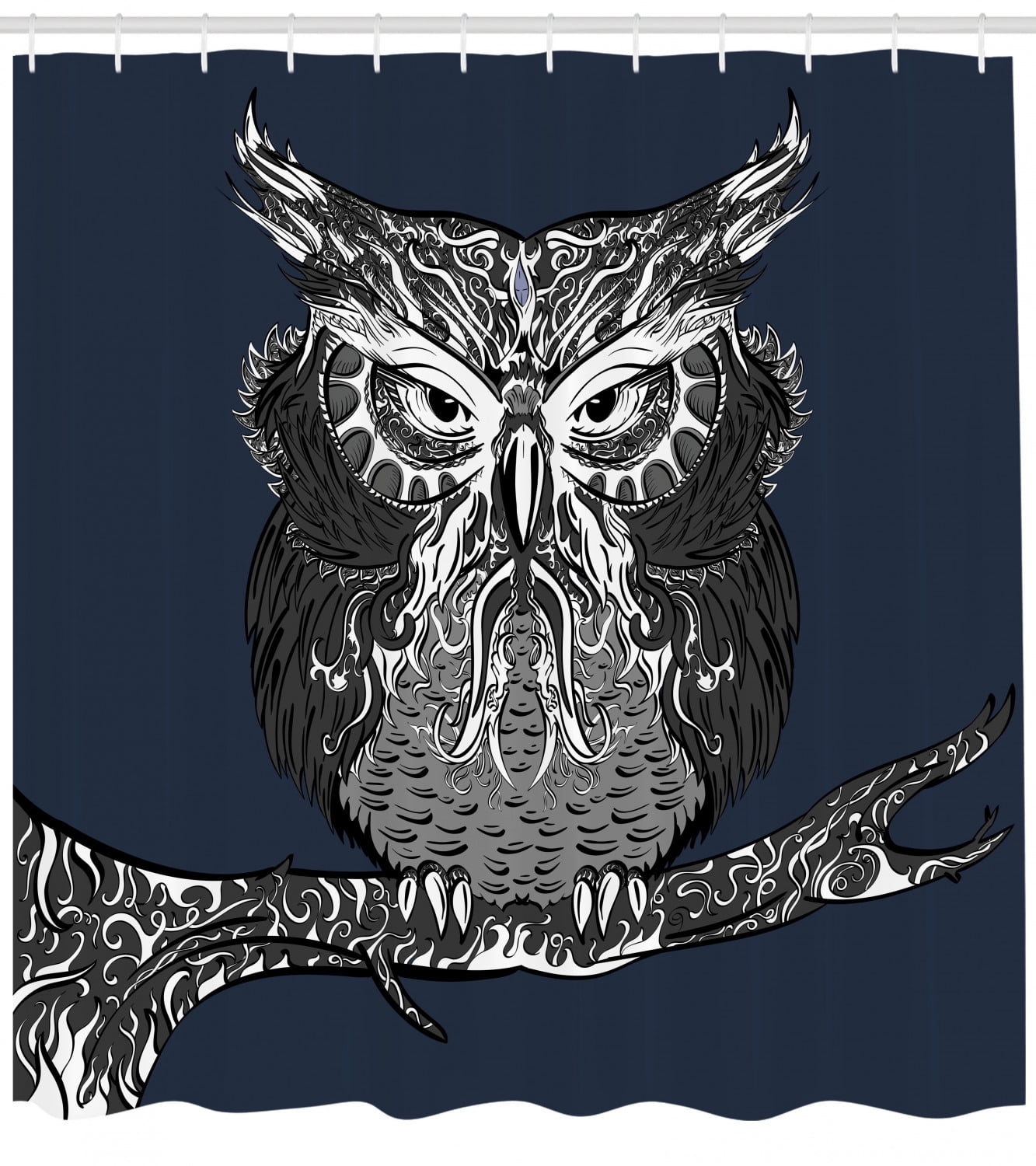 Indie Shower Curtain Owl With Vintage Style Ornaments Wisdom