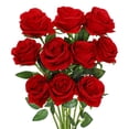 thumbnail image 1 of Rosa Artificial Rosas de Seda Roja con Ramo de Flores de Tallo DecoracióN para el Hogar Fiesta de Boda, Paquete de 10 (Rojo), 1 of 6
