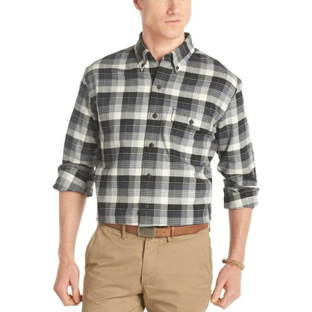 Izod Flannel - IZOD Cotton Twill Button Down Plaid Flannel Shirt Black & White Small S