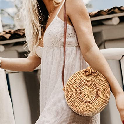 ETCBUYS Fashion Straw Rattan Woven Round Box Shoulder Crossbody