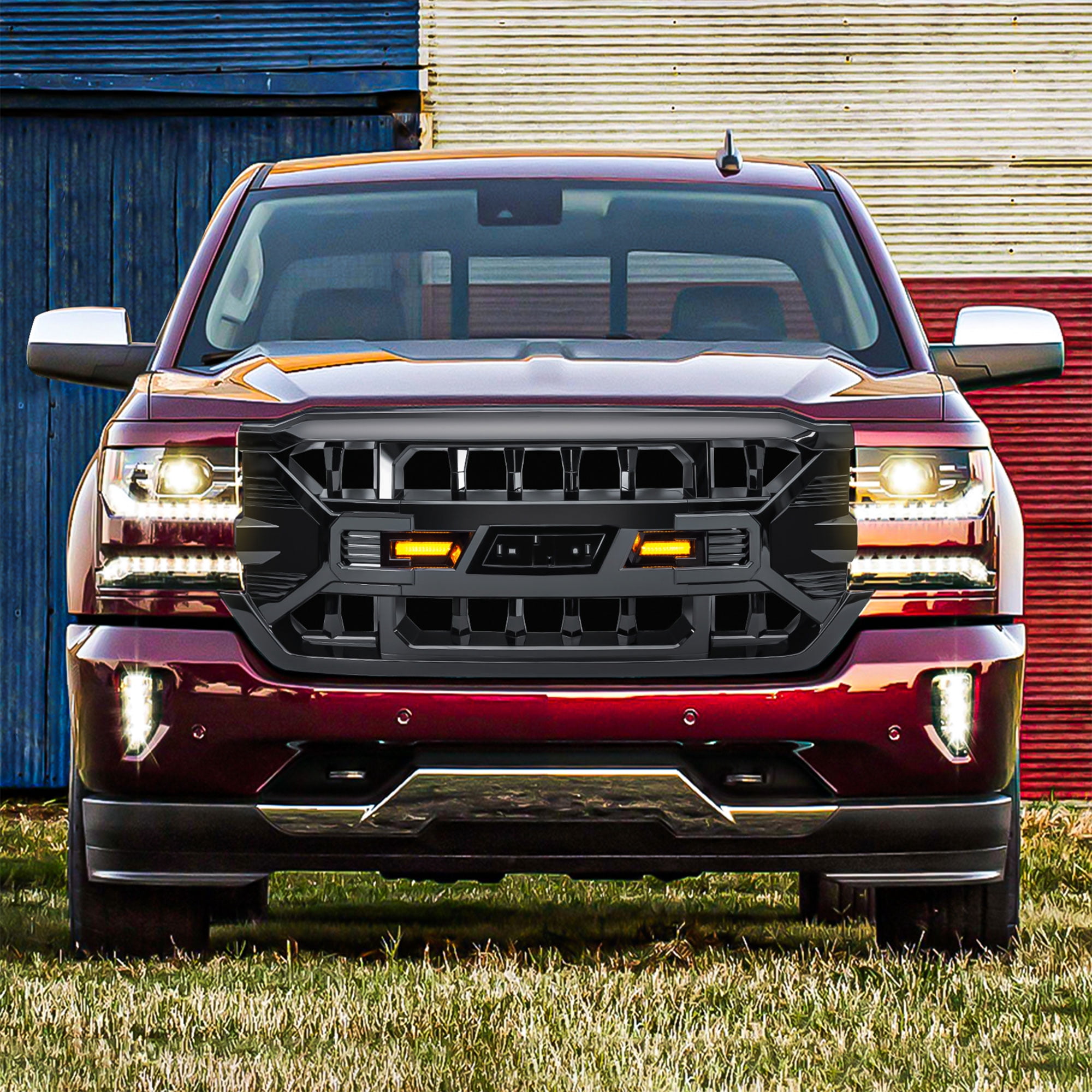 AMERICAN MODIFIED Armor Grille for 16-19 Chevy Silverado 1500, Glossy Black