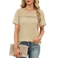thumbnail image 4 of Ronuti Women's Tops Casual Scoop Neck Short Sleeve Waffle Knit Hollow Out Shirts Loose Tunic Tops Blouses, 4 of 10