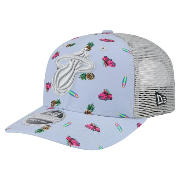 Men's New Era Light Blue/Gray Miami Heat Adventure Aloha Pattern 9SEVENTY Stretch-Snap Hat