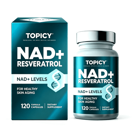 TOPICY NAD+ Resveratrol Supplement 500mg | Enhanced Absorption Technology | Daily Cellular Energy for Active Adults | 120 Capsules