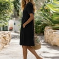 thumbnail image 5 of ClodeEU Women's V Neck Short Sleeve Knee Length Dress, Casual Loose Dress with Pockets Black,Women's Plus L, 5 of 6