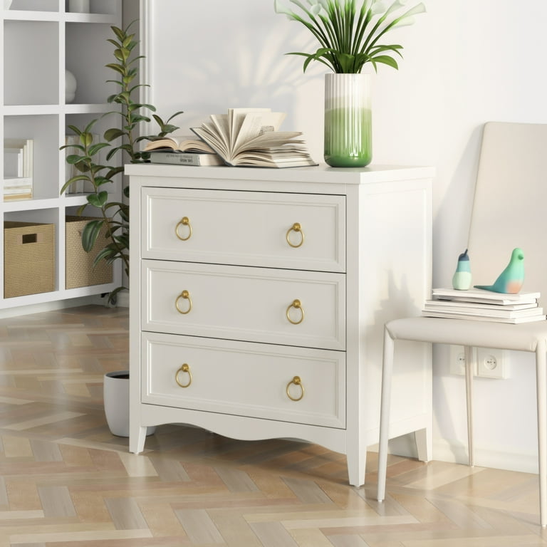COZAYH Farmhouse Fully-Assembled 3-Drawer Dresser Chest Cabinet